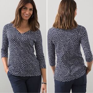 Chico's 100% Pima Cotton Polka Dot Print V-neck Pull Over Tee, Sz Medium